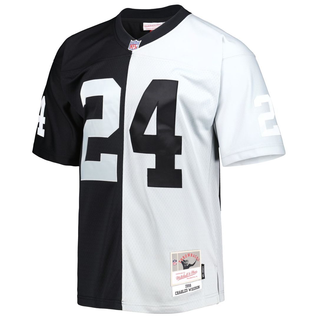 Charles Woodson Las Vegas Raiders Mitchell & Ness Black/Silver 1998 Split Legacy Replica Jersey