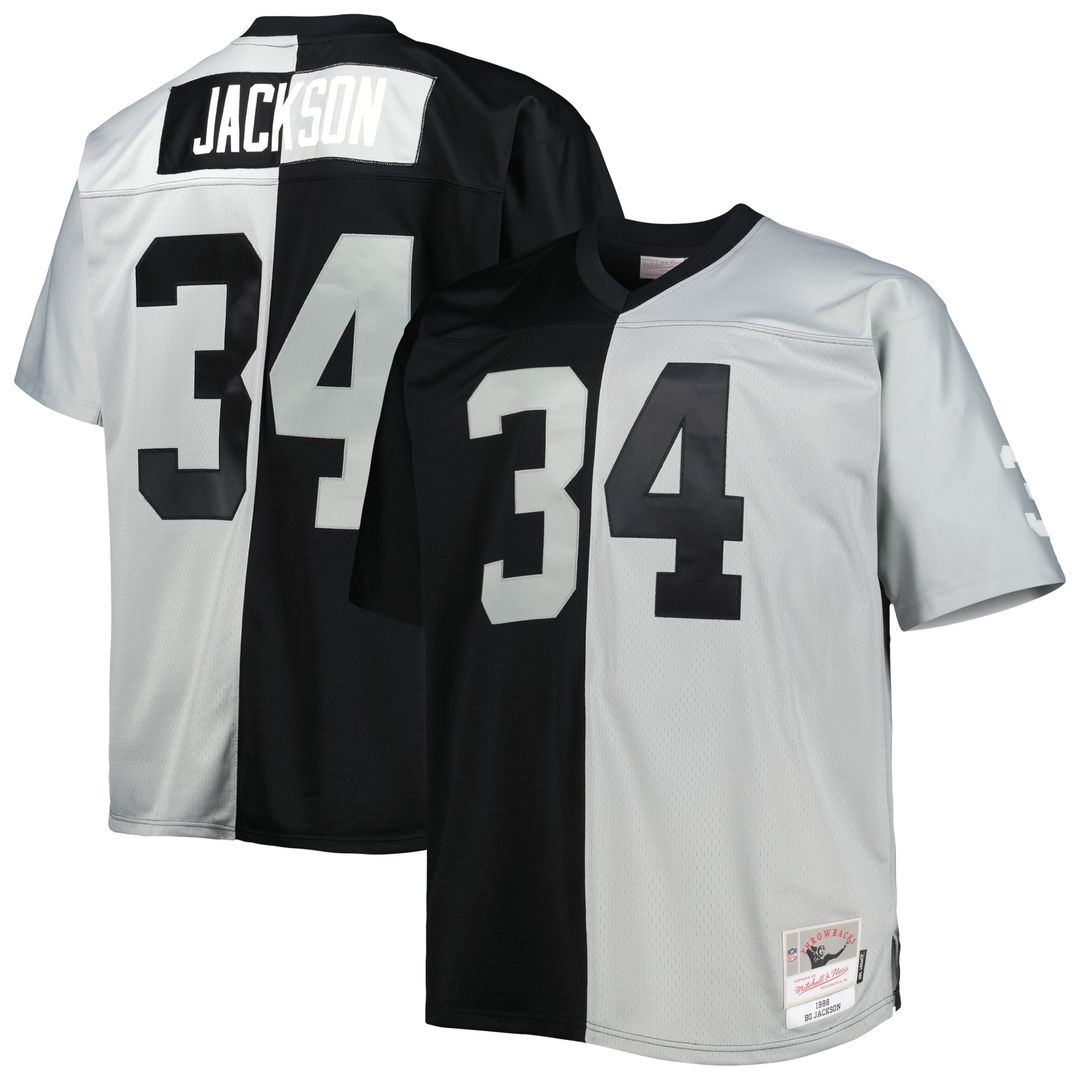 Bo Jackson Las Vegas Raiders Mitchell & Ness Black/Silver Big & Tall Split Legacy Retired Player Replica Jersey
