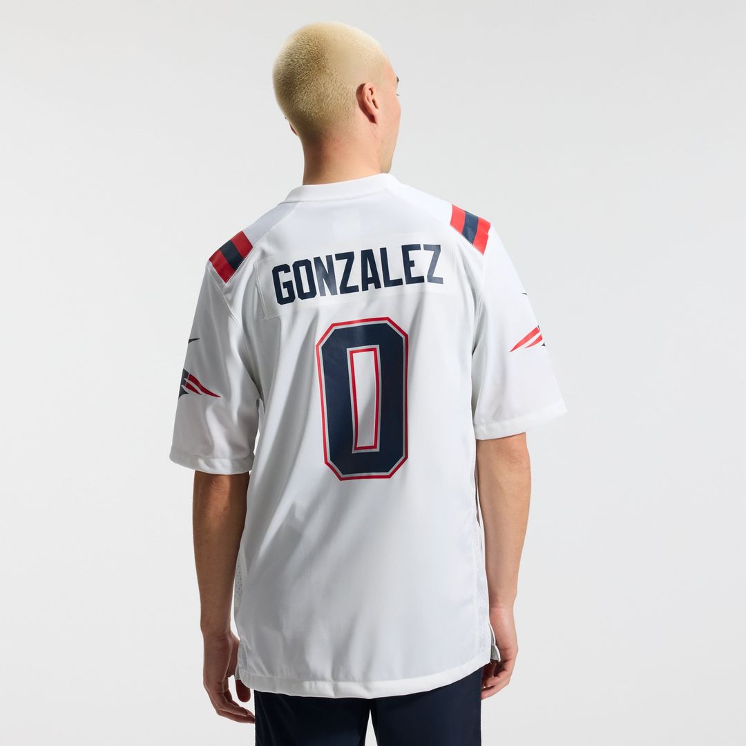Christian Gonzalez New England Patriots Nike White Game Jersey