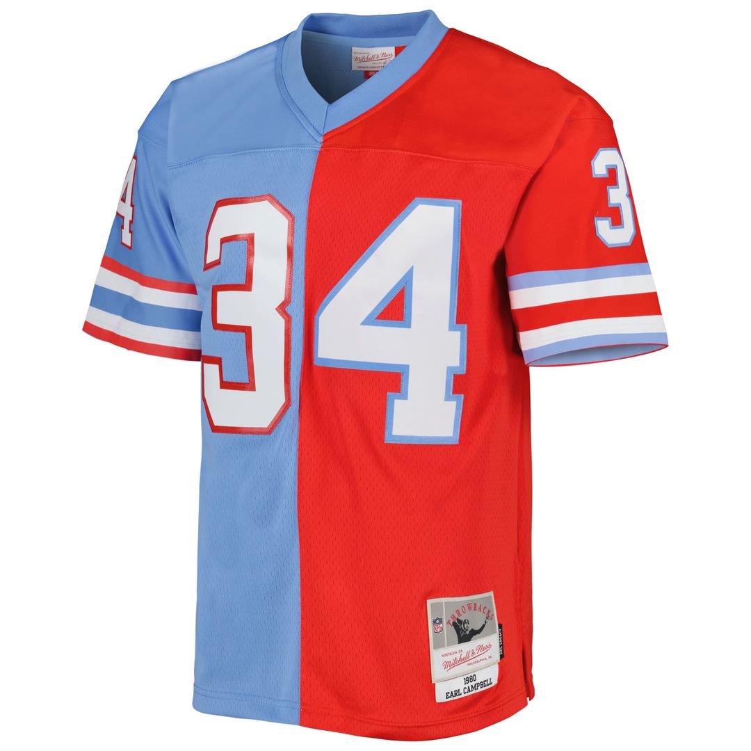 Earl Campbell Houston Oilers Mitchell & Ness Red/Light Blue Gridiron Classics 1980 Split Legacy Replica Jersey