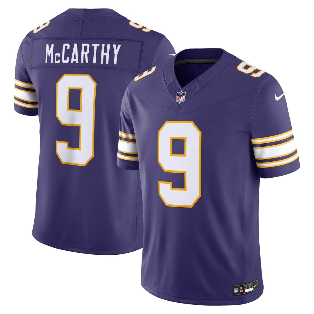 J.J. McCarthy Minnesota Vikings Nike Purple Alternate Classic Vapor F.U.S.E. Stitched Limited Jersey