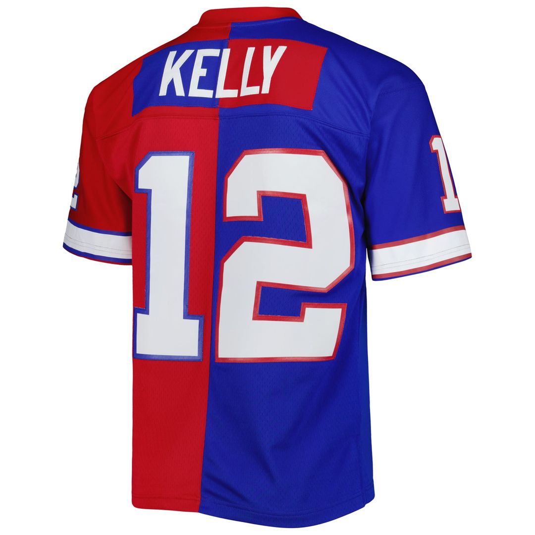 Jim Kelly Buffalo Bills Mitchell & Ness Royal/Red 1990 Split Legacy Replica Jersey