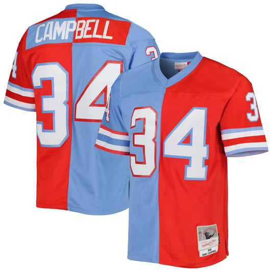 Earl Campbell Houston Oilers Mitchell & Ness Red/Light Blue Gridiron Classics 1980 Split Legacy Replica Jersey