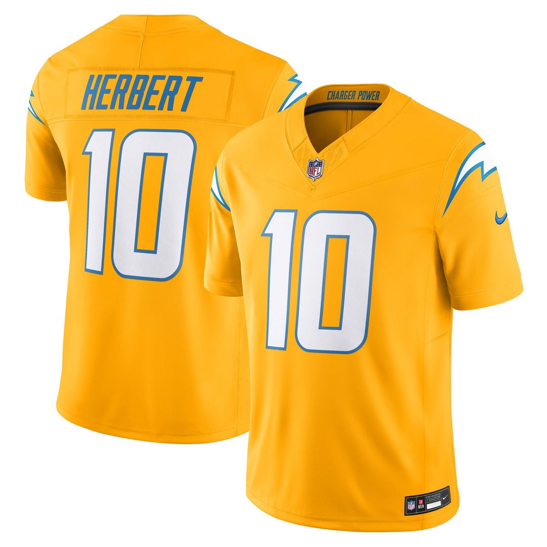 Justin Herbert Los Angeles Chargers Nike Gold Alternate Charger Power Vapor F.U.S.E. Limited Jersey