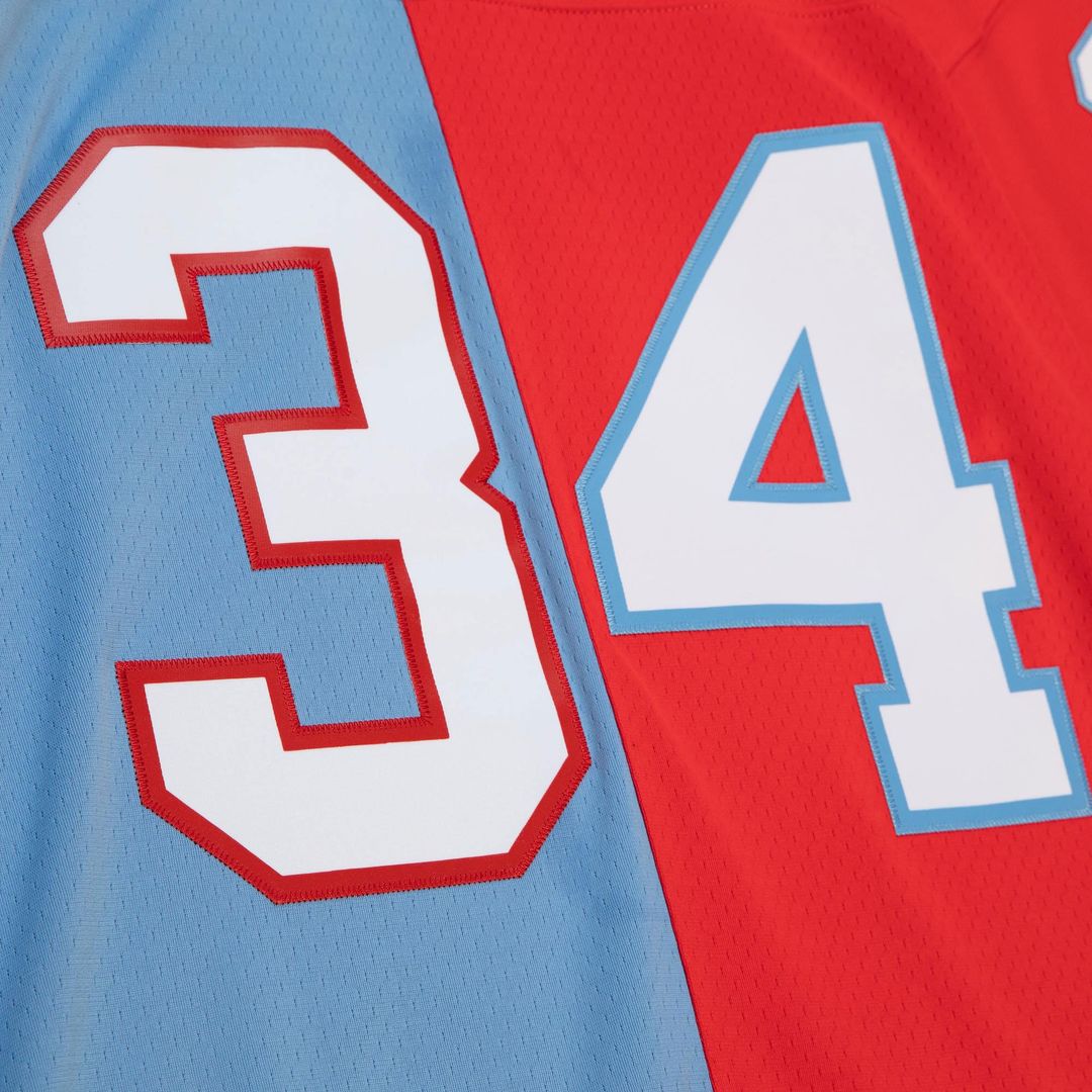 Earl Campbell Houston Oilers Mitchell & Ness Red/Light Blue Gridiron Classics 1980 Split Legacy Replica Jersey