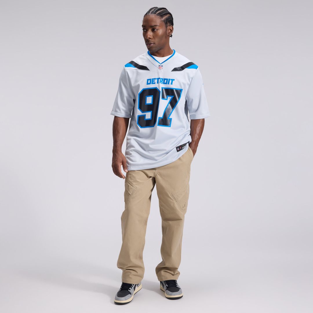 Aidan Hutchinson Detroit Lions Nike Silver 2026 Rivalries Collection Game Jersey