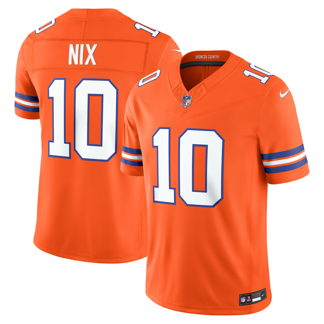 Bo Nix Denver Broncos Nike Orange Alternate Mile High Collection 1977 Throwback Vapor F.U.S.E. Stitched Limited Jersey