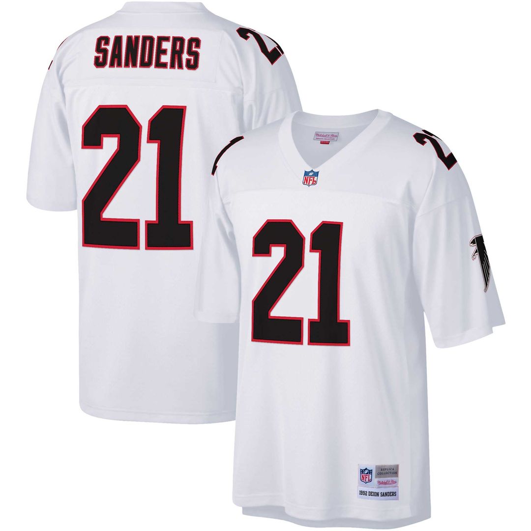 Deion Sanders Atlanta Falcons Mitchell & Ness White Big & Tall 1992 Retired Player Replica Jersey