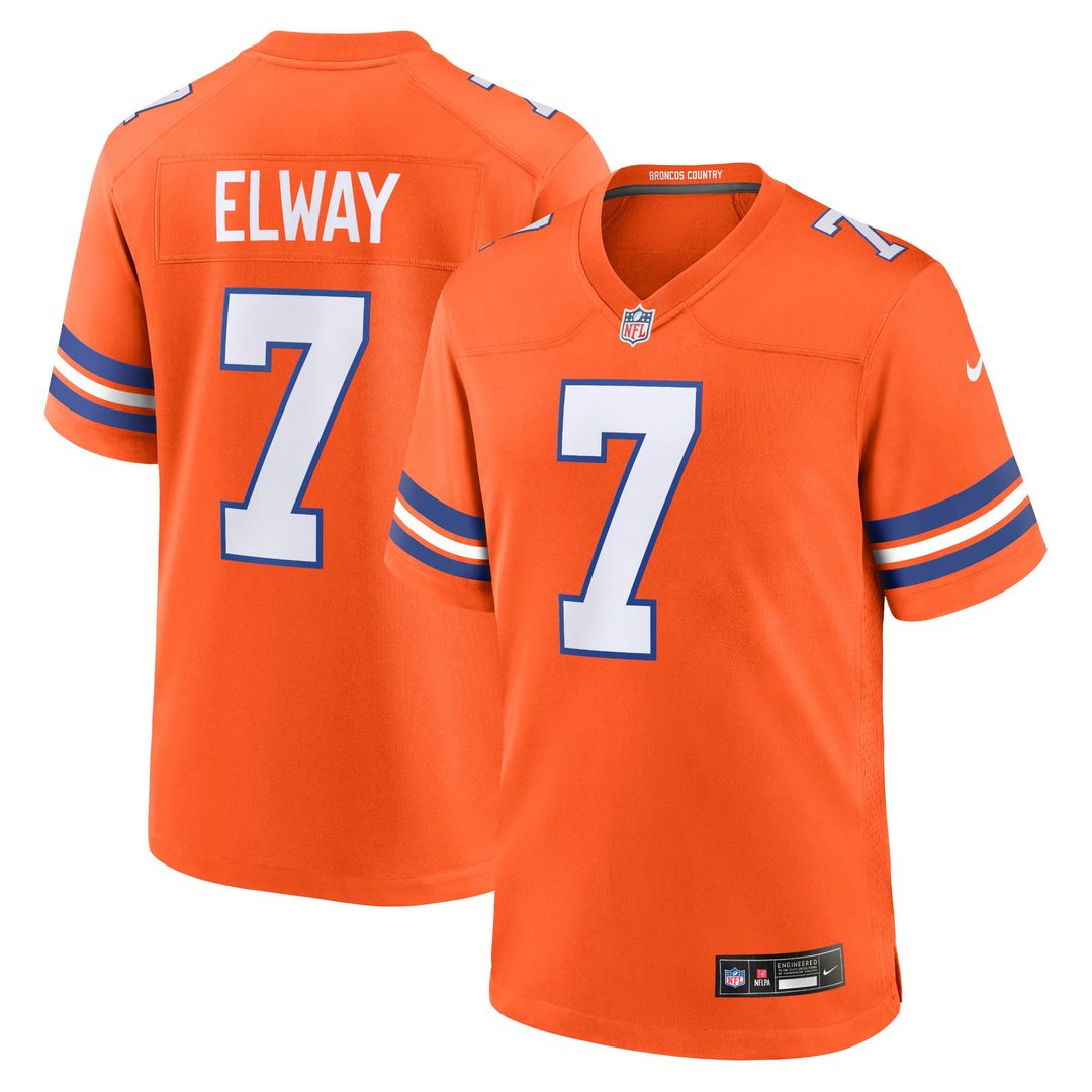 John Elway Denver Broncos Nike Orange Mile High Collection 1977 Throwback Retired Player Game Jersey