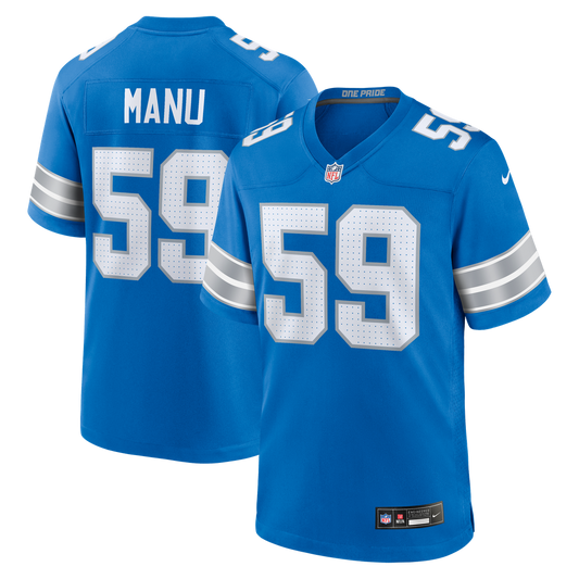 Giovanni Manu Detroit Lions Nike Blue Team Game Jersey