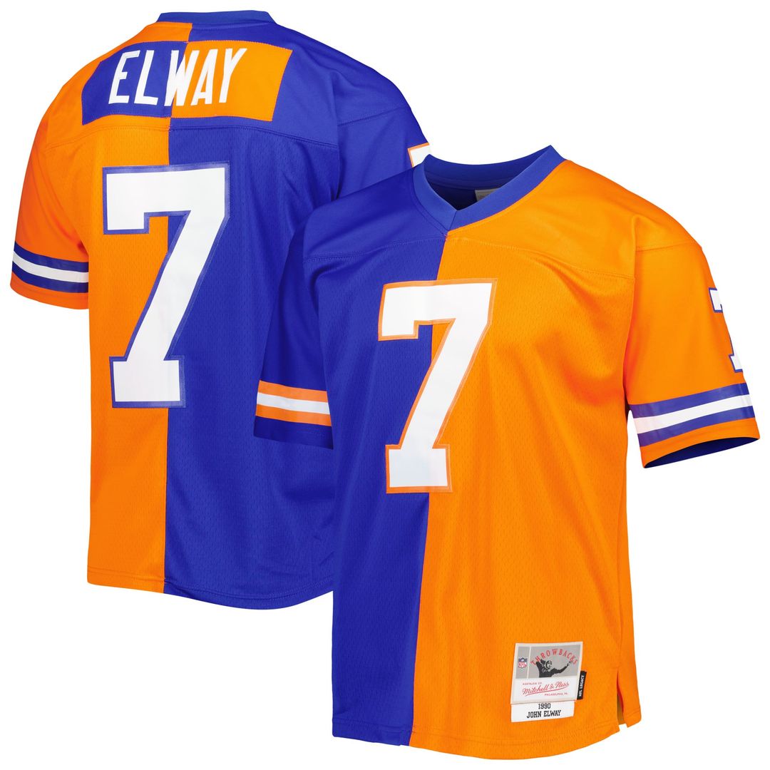 John Elway Denver Broncos Mitchell & Ness Royal/Orange 1990 Split Legacy Replica Jersey