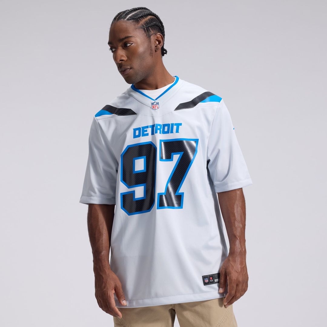 Aidan Hutchinson Detroit Lions Nike Silver 2026 Rivalries Collection Game Jersey
