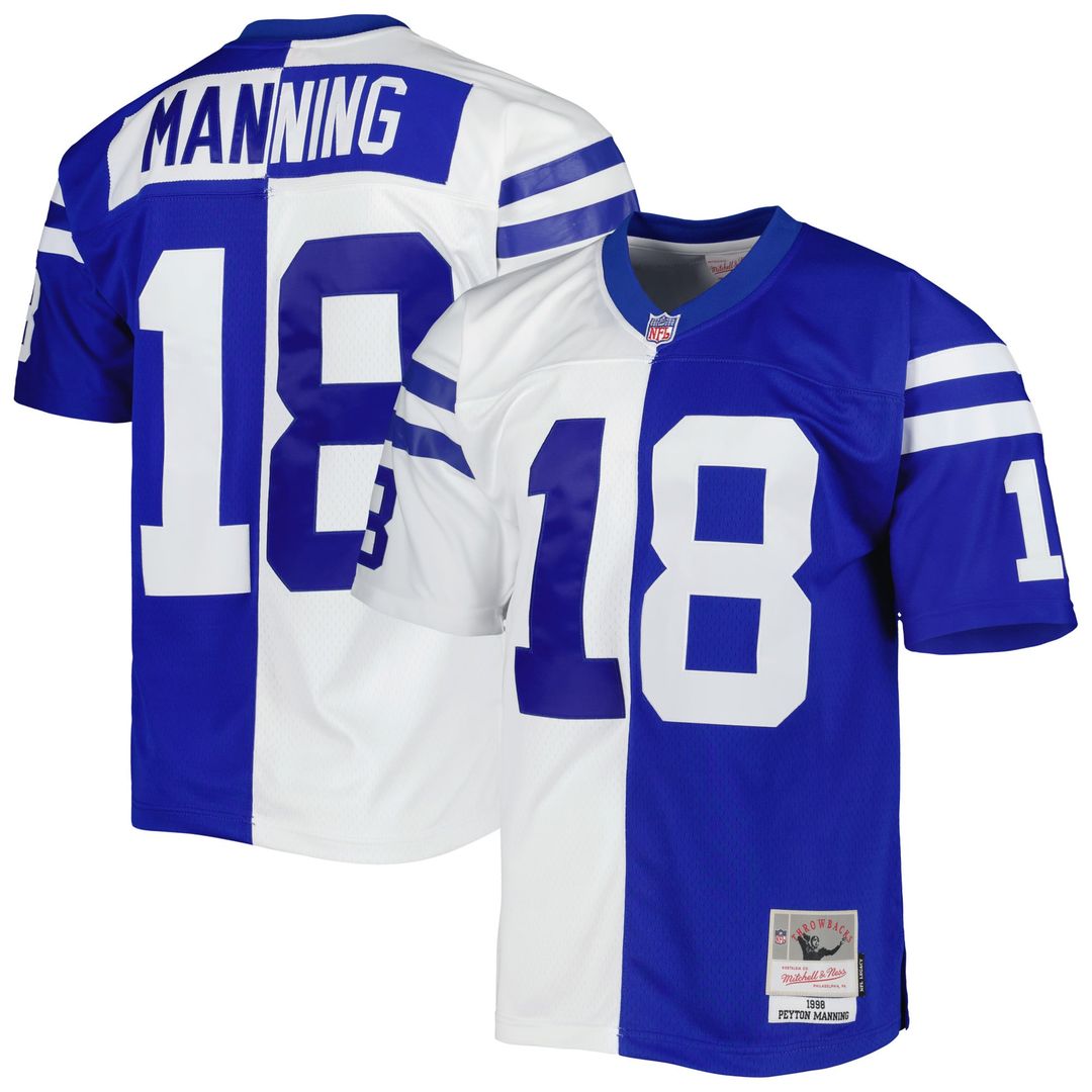 Peyton Manning Indianapolis Colts Mitchell & Ness Royal/White 1998 Split Legacy Replica Jersey