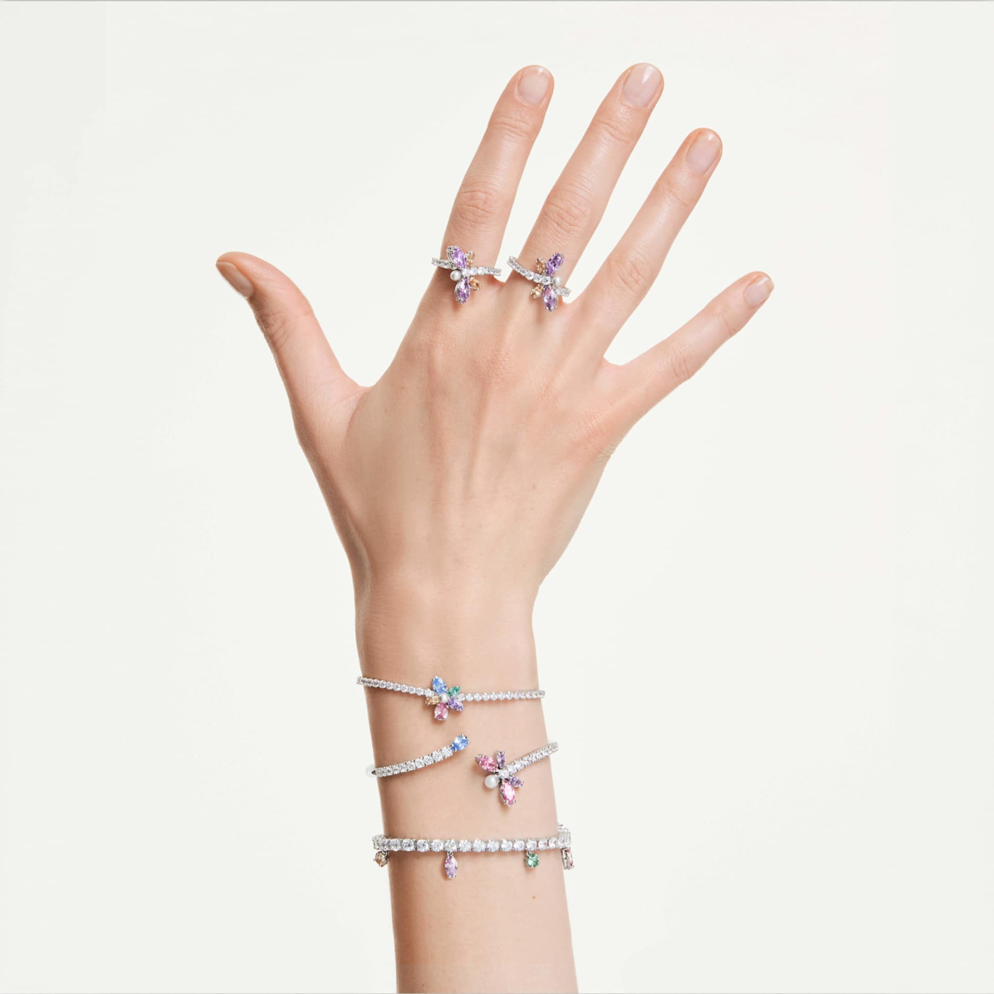 Ariana Grande x Swarovski bangle Mixed cuts, Dragonfly, Multicolored, Rhodium plated