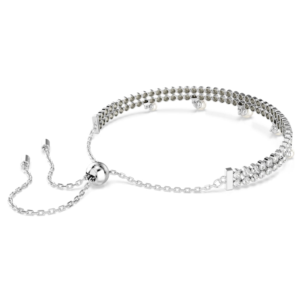 Ariana Grande x Swarovski bracelet Crystal pearl, Round cut, White, Rhodium plated