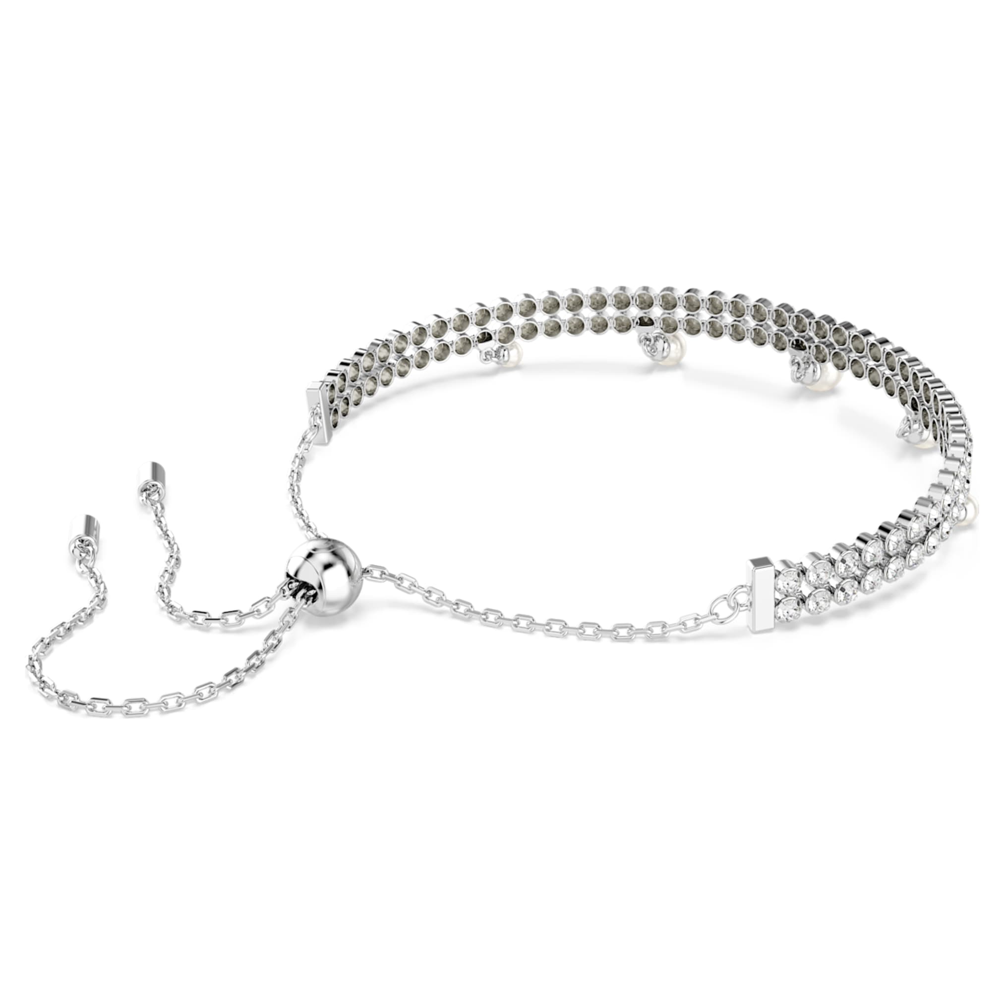 Ariana Grande x Swarovski bracelet Crystal pearl, Round cut, White, Rhodium plated
