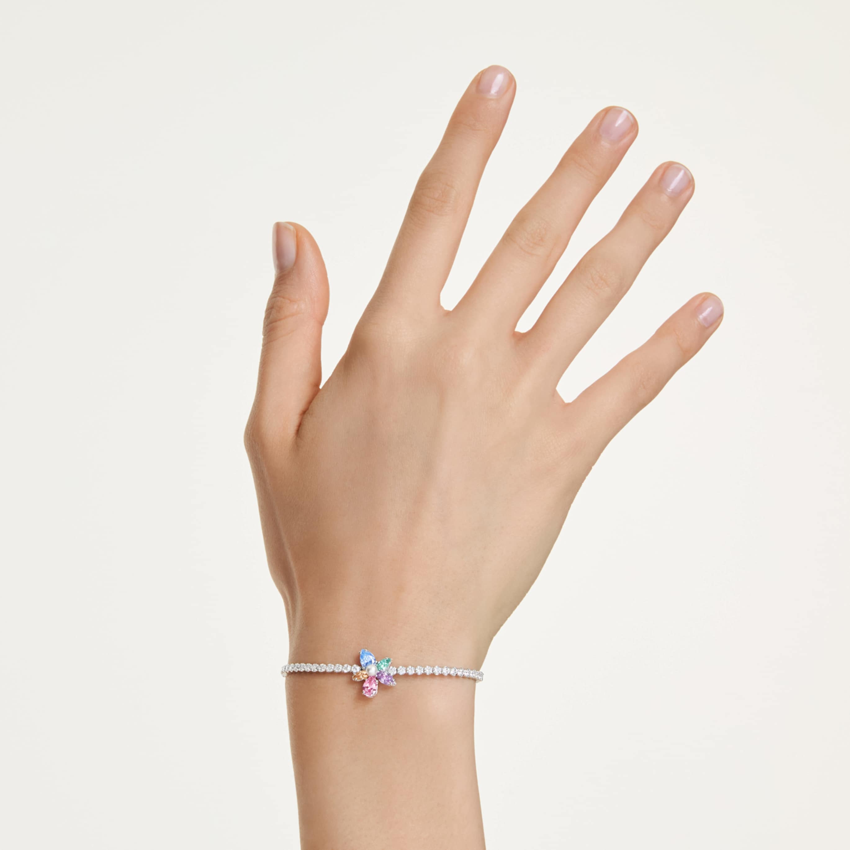 Ariana Grande x Swarovski bracelet Mixed cuts, Flower, Multicolored, Rhodium plated
