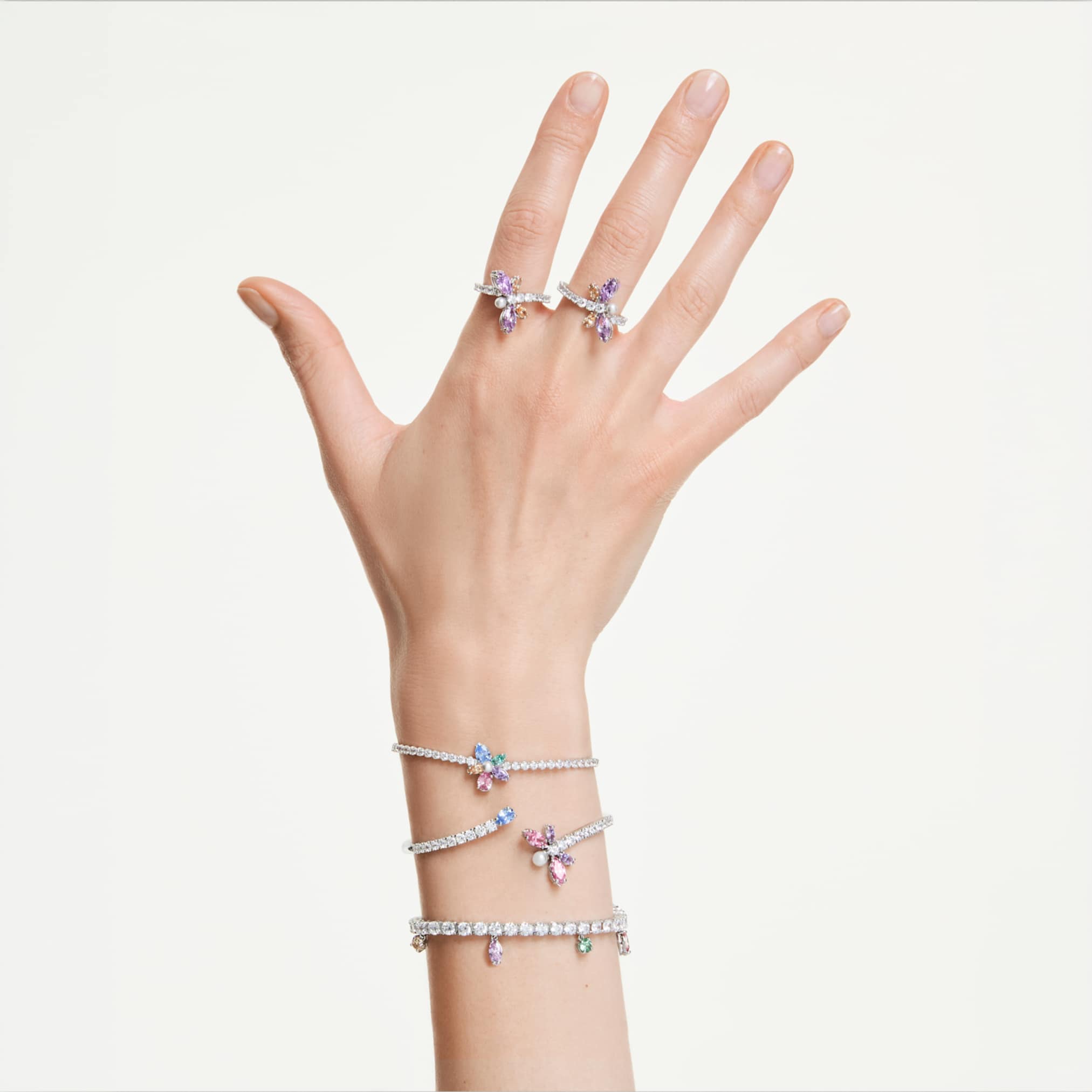 Ariana Grande x Swarovski bracelet Mixed cuts, Flower, Multicolored, Rhodium plated