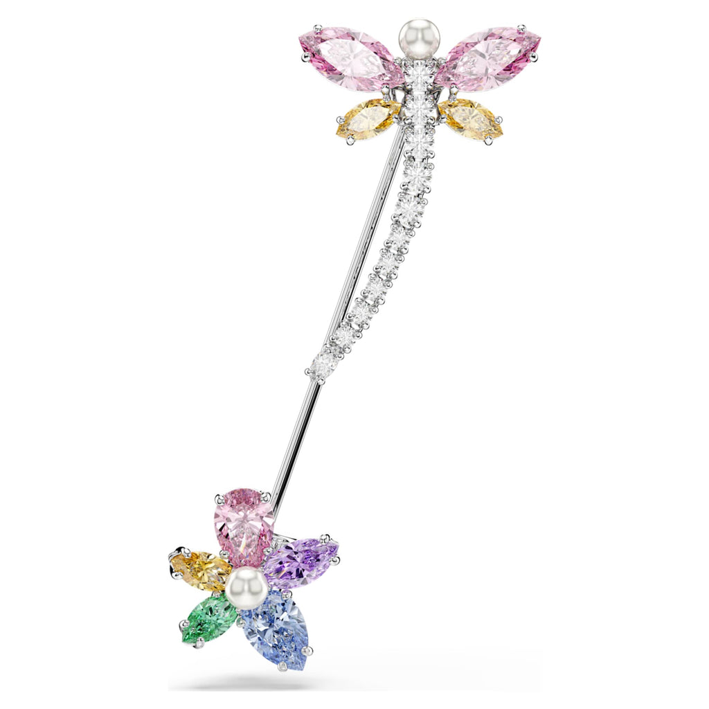 Ariana Grande x Swarovski brooch Mixed cuts, Dragonfly, Multicolored, Rhodium plated