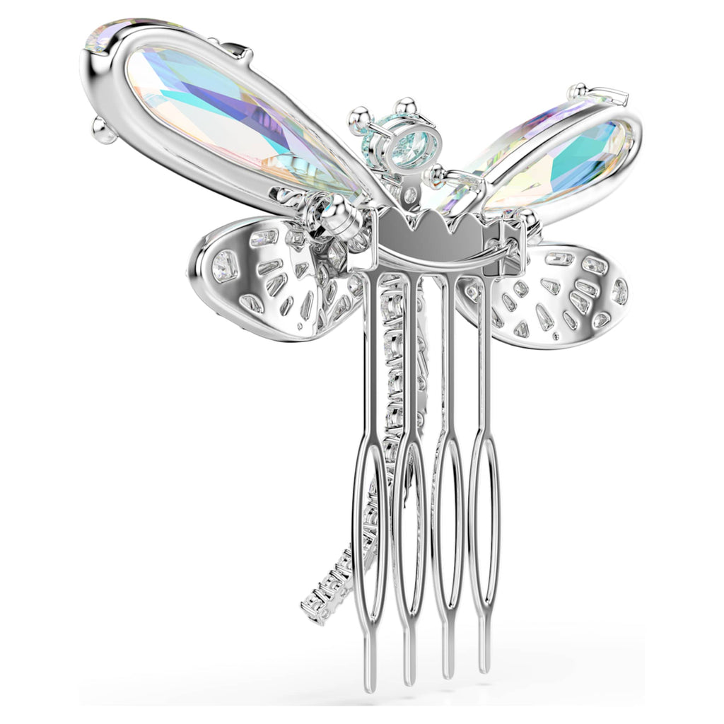 Ariana Grande x Swarovski brooch and hair accessory Crystal Pearl, Mixed cuts, Dragonfly, White, Rhodium plated