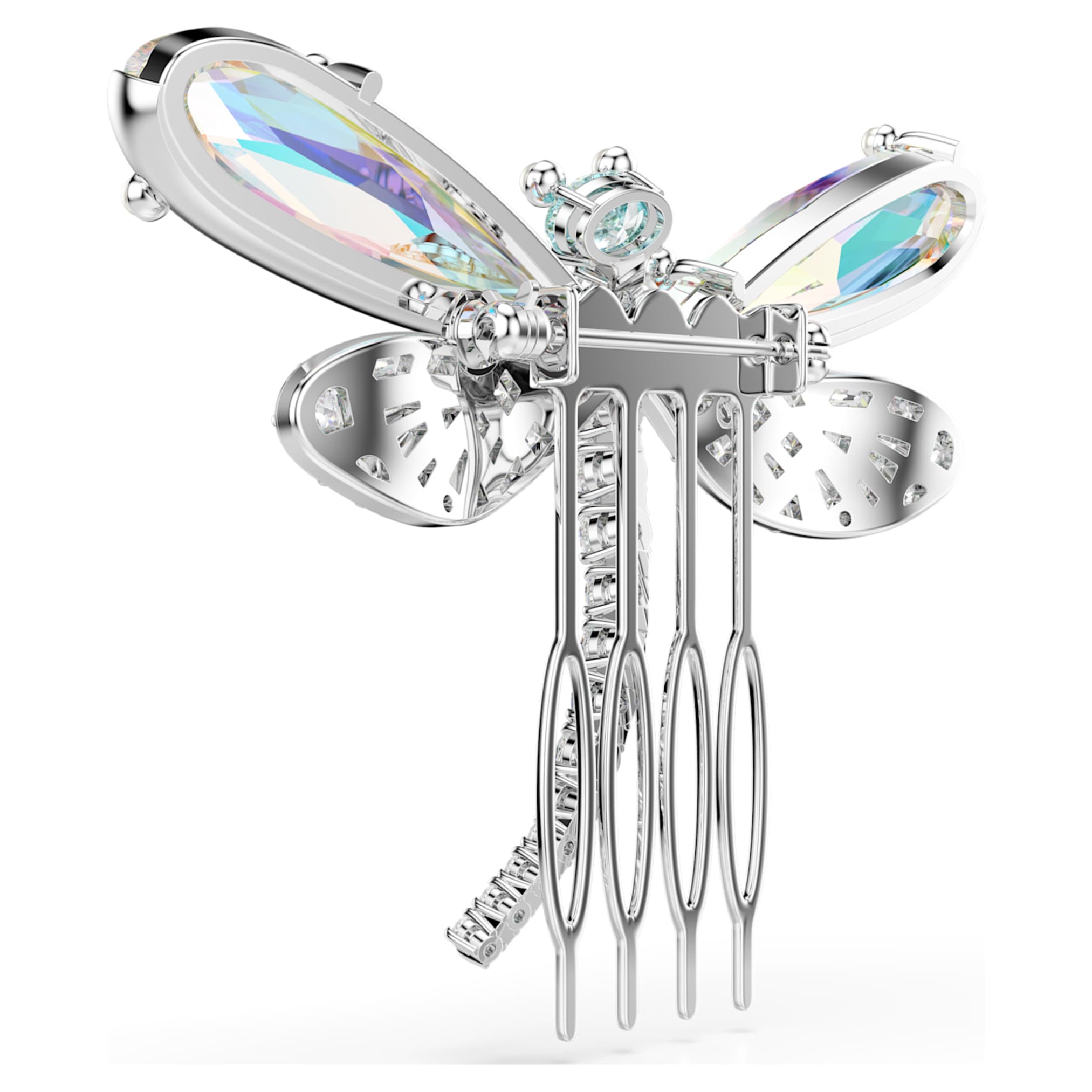Ariana Grande x Swarovski brooch and hair accessory Crystal Pearl, Mixed cuts, Dragonfly, White, Rhodium plated