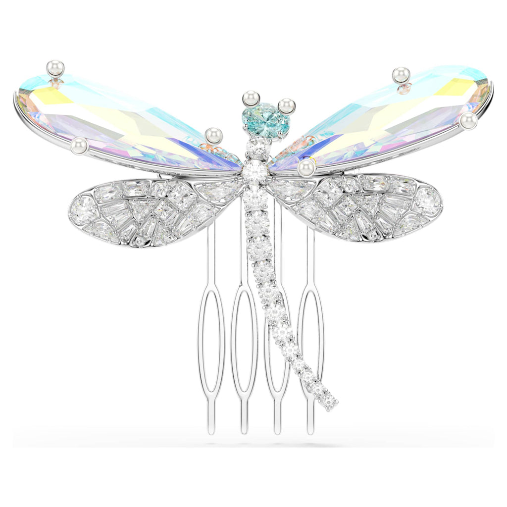 Ariana Grande x Swarovski brooch and hair accessory Crystal Pearl, Mixed cuts, Dragonfly, White, Rhodium plated