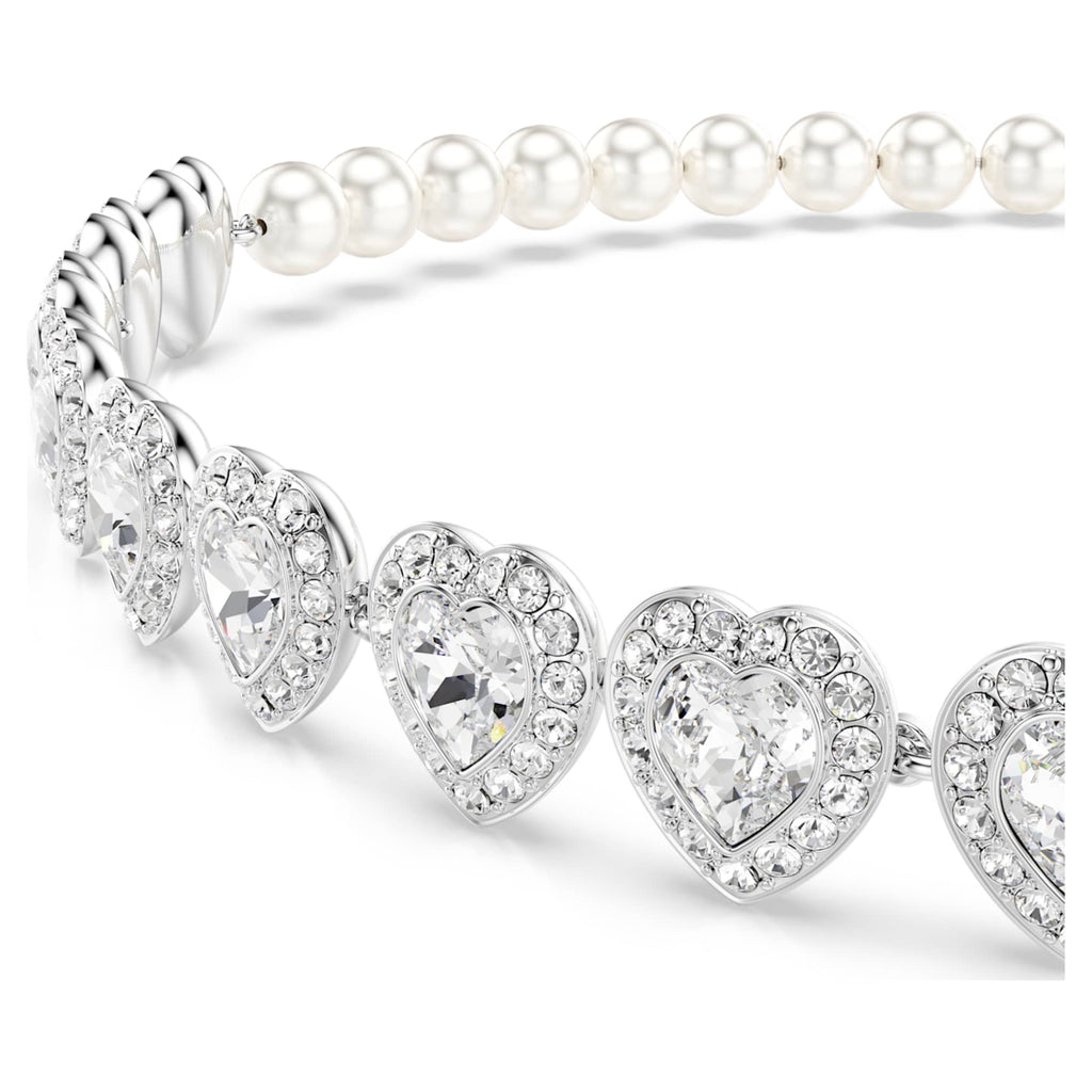 Ariana Grande x Swarovski choker Mixed cuts, Crystal pearl, Heart, White, Rhodium plated