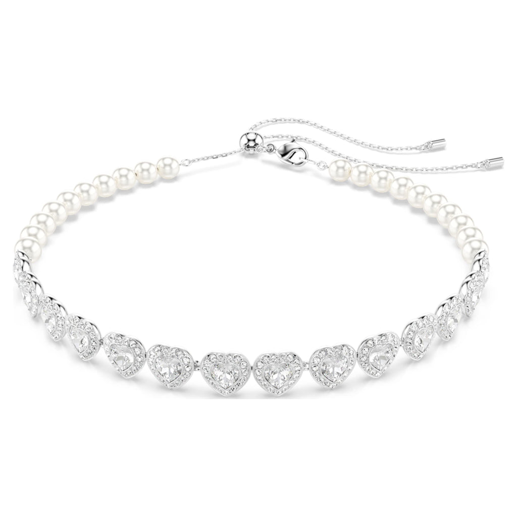 Ariana Grande x Swarovski choker Mixed cuts, Crystal pearl, Heart, White, Rhodium plated
