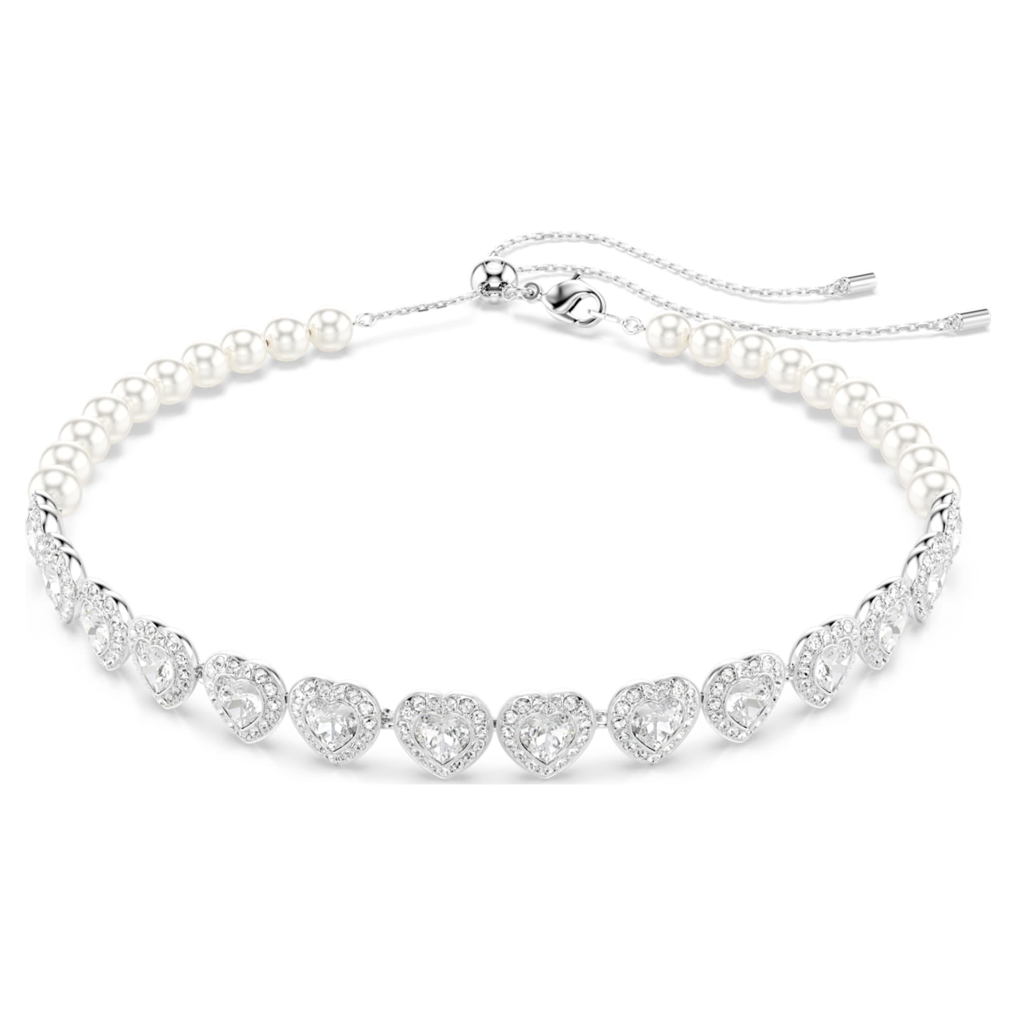 Ariana Grande x Swarovski choker Mixed cuts, Crystal pearl, Heart, White, Rhodium plated