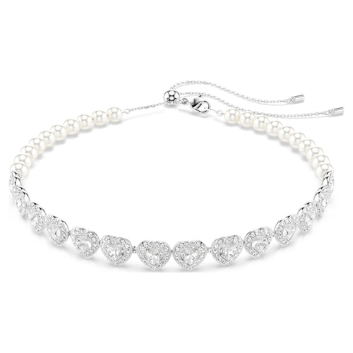 Ariana Grande x Swarovski choker Mixed cuts, Crystal pearl, Heart, White, Rhodium plated