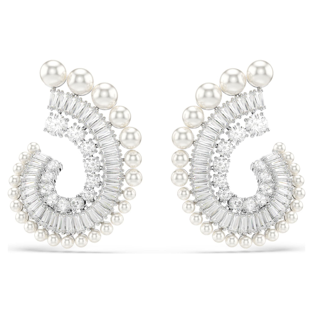 Ariana Grande x Swarovski drop earrings Crystal Pearl, Mixed cuts, White, Rhodium plated