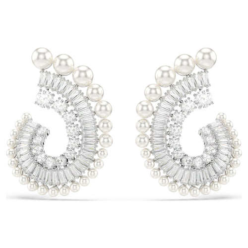 Ariana Grande x Swarovski drop earrings Crystal Pearl, Mixed cuts, White, Rhodium plated