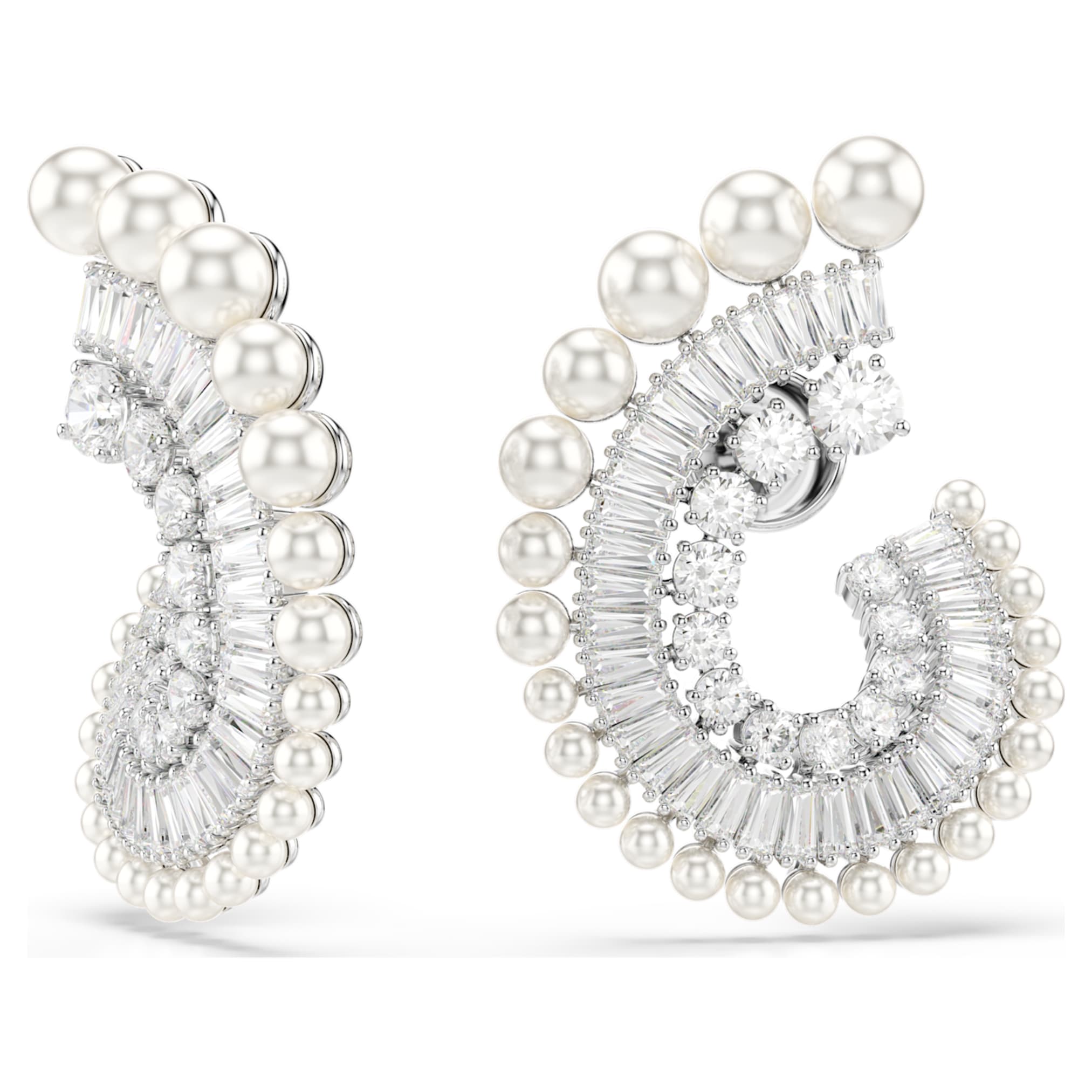 Ariana Grande x Swarovski drop earrings Crystal Pearl, Mixed cuts, White, Rhodium plated