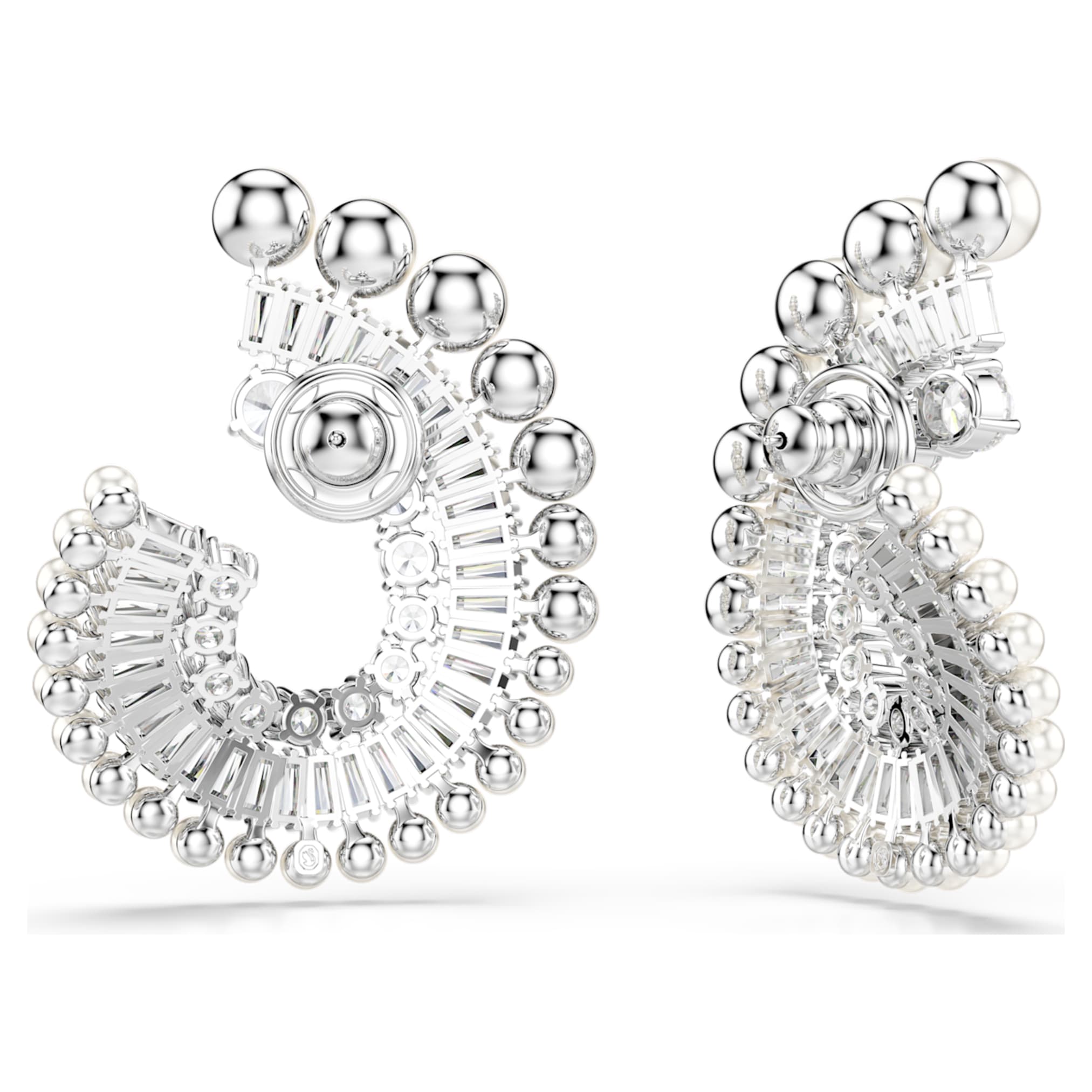 Ariana Grande x Swarovski drop earrings Crystal Pearl, Mixed cuts, White, Rhodium plated