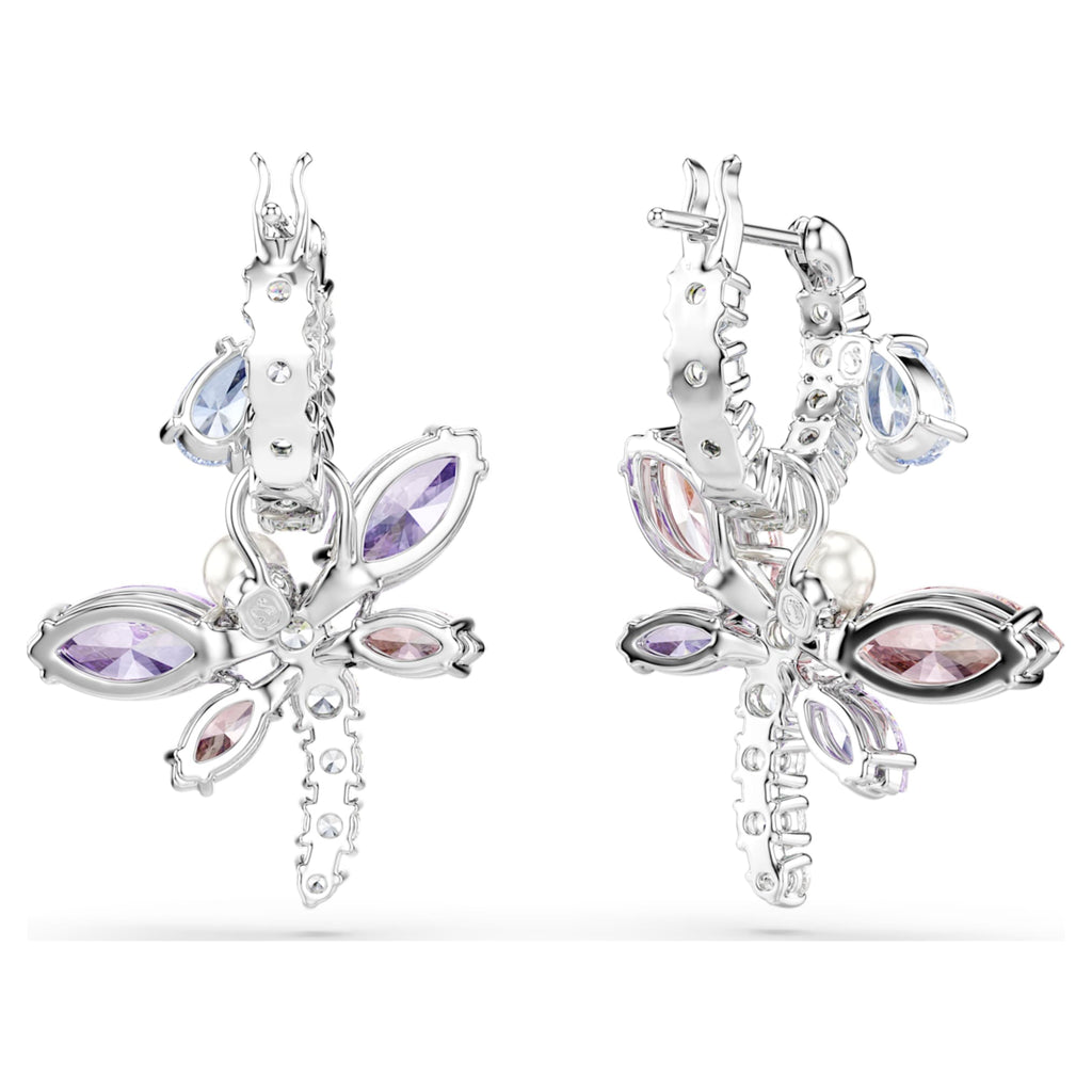 Ariana Grande x Swarovski drop earrings Mixed cuts, Dragonfly, Multicolored, Rhodium plated