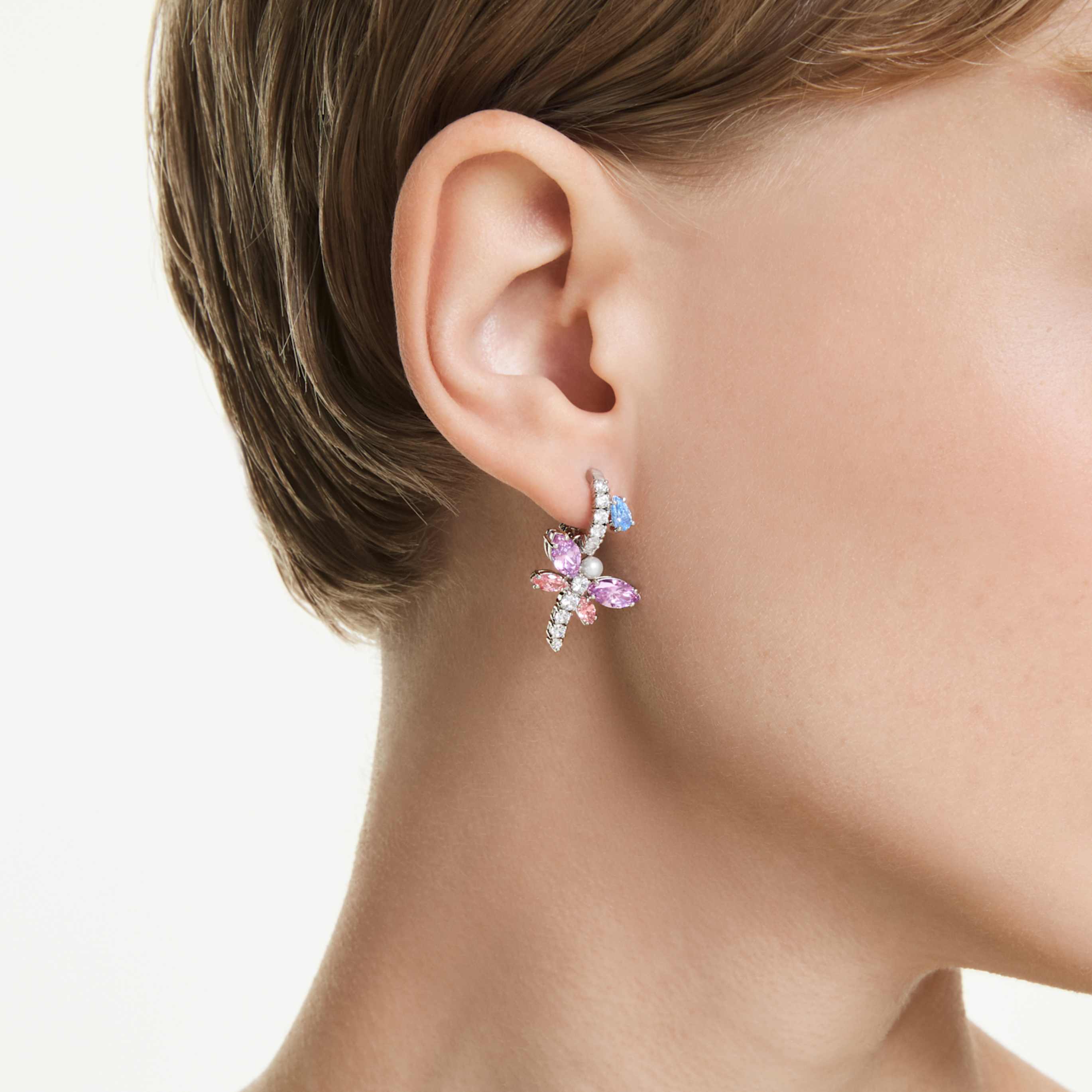 Ariana Grande x Swarovski drop earrings Mixed cuts, Dragonfly, Multicolored, Rhodium plated