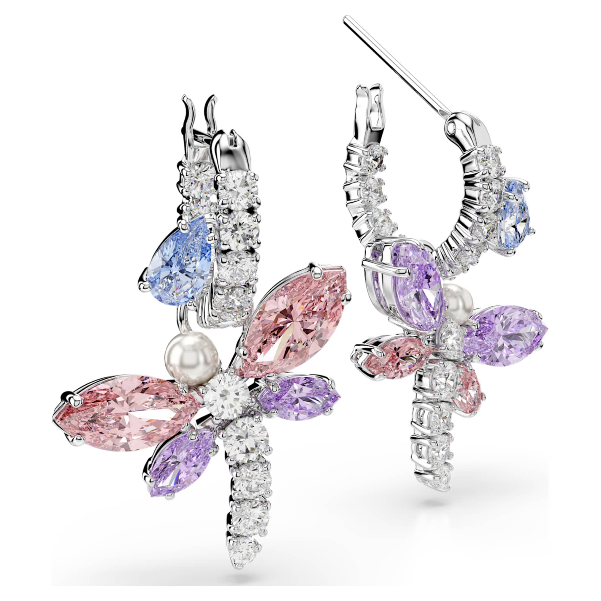 Ariana Grande x Swarovski drop earrings Mixed cuts, Dragonfly, Multicolored, Rhodium plated