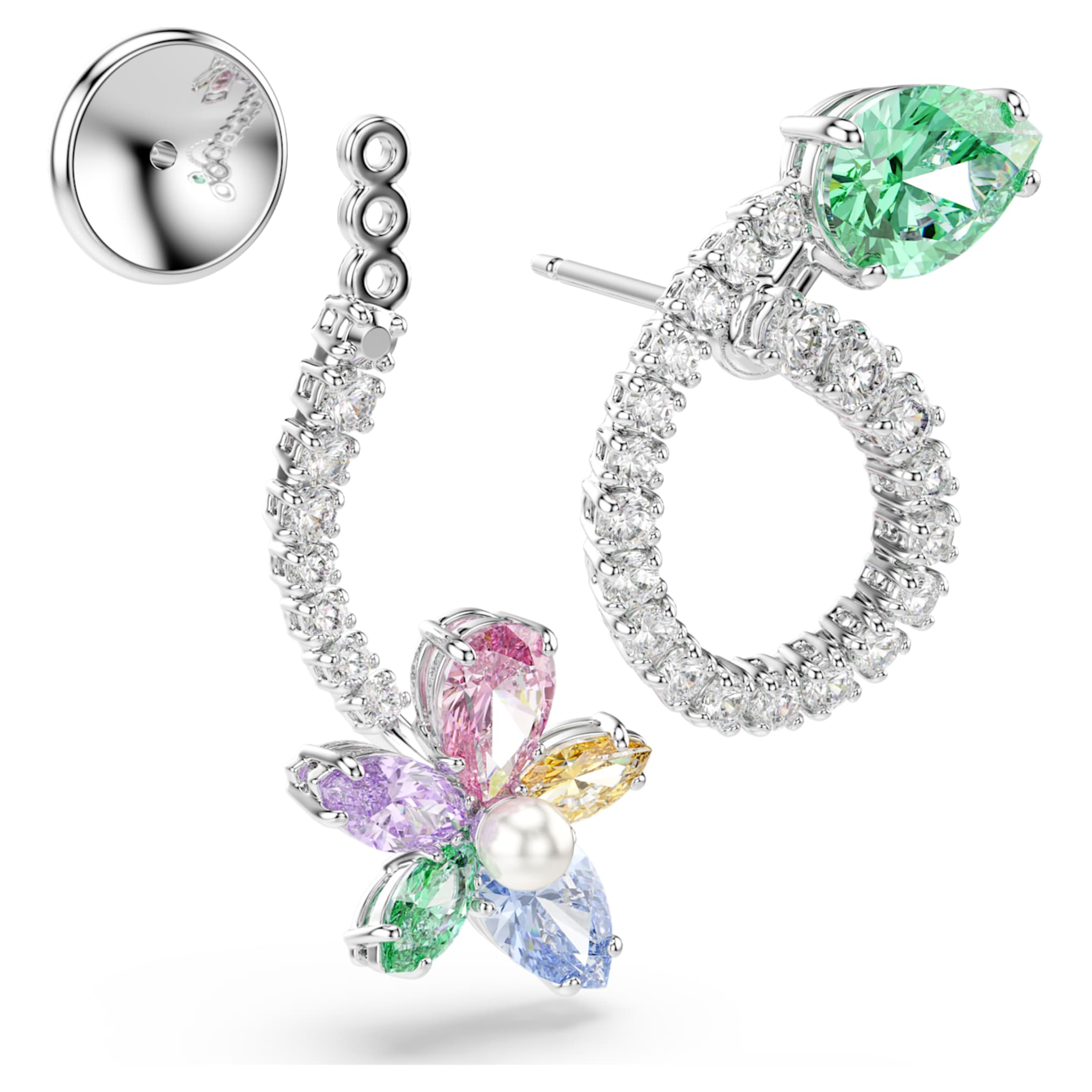 Ariana Grande x Swarovski drop earrings with ear jacket Mixed cuts, Dragonfly, Flower, Multicolored, Rhodium plated