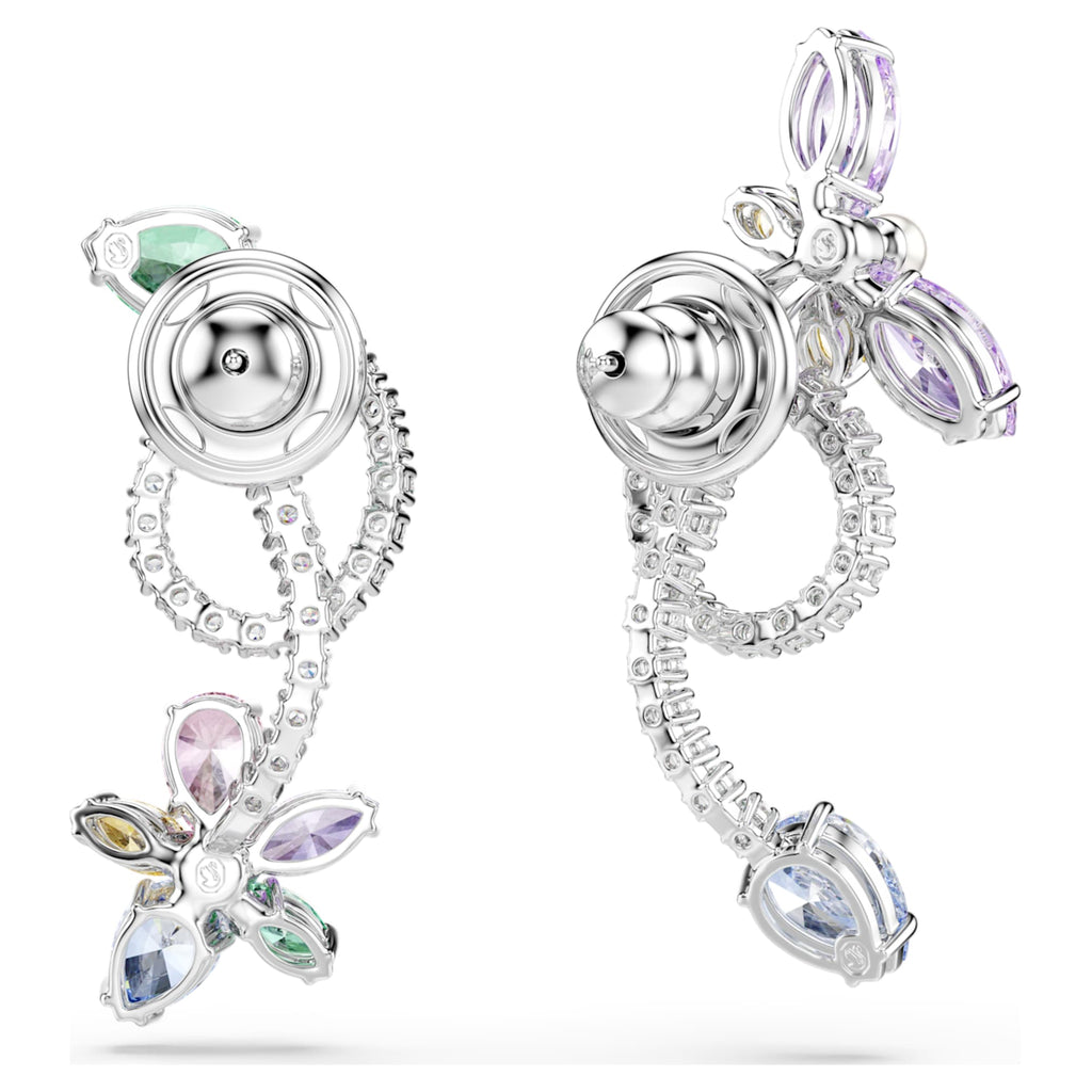 Ariana Grande x Swarovski drop earrings with ear jacket Mixed cuts, Dragonfly, Flower, Multicolored, Rhodium plated