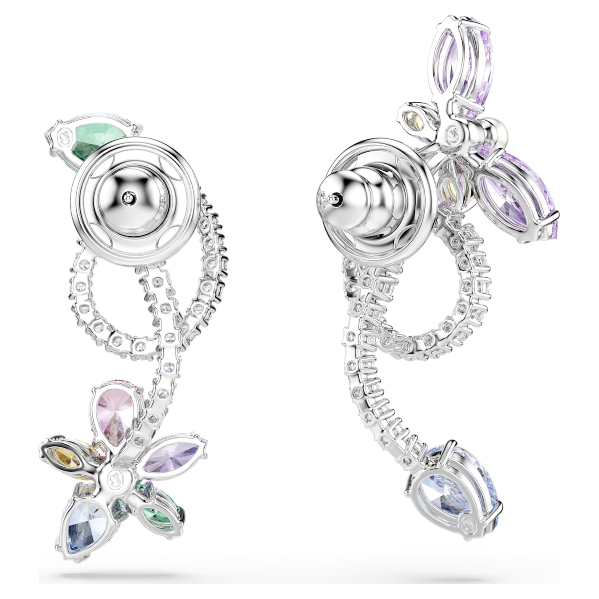Ariana Grande x Swarovski drop earrings with ear jacket Mixed cuts, Dragonfly, Flower, Multicolored, Rhodium plated