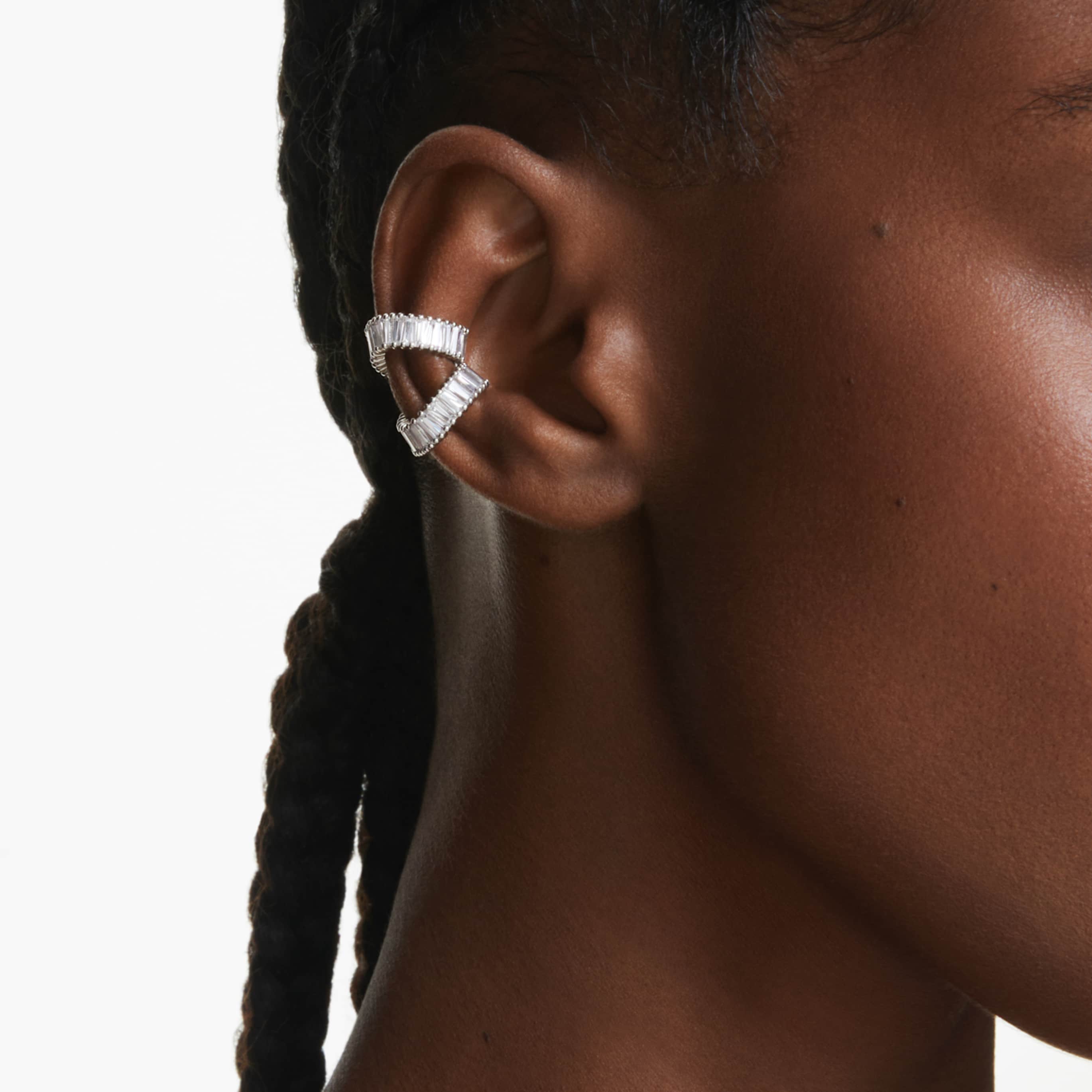 Ariana Grande x Swarovski ear cuffs Baguette cut, White, Rhodium plated