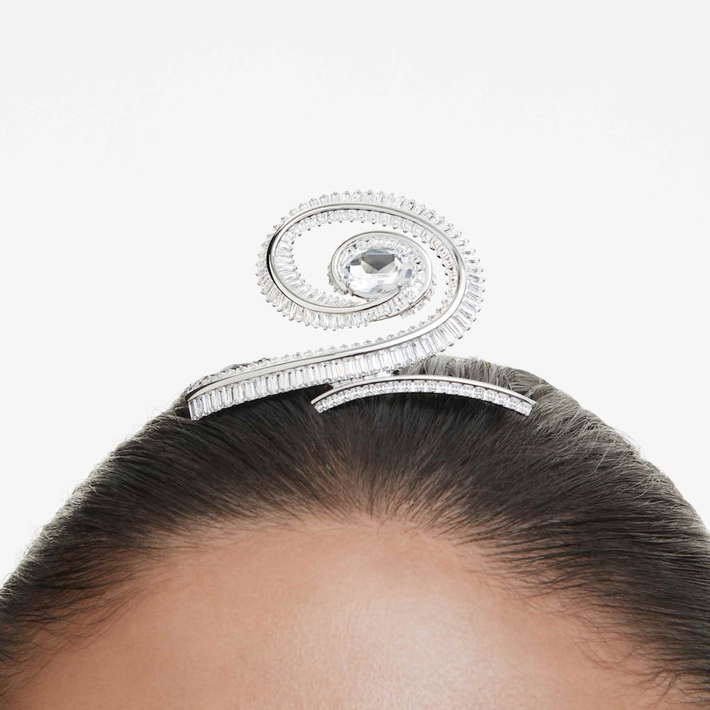 Ariana Grande x Swarovski hair clip Baguette cut, White, Rhodium plated