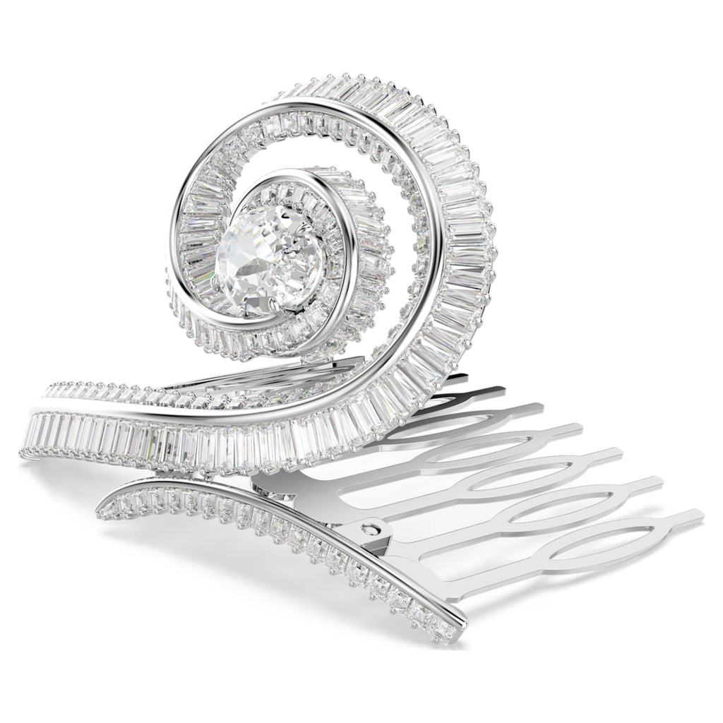 Ariana Grande x Swarovski hair clip Baguette cut, White, Rhodium plated