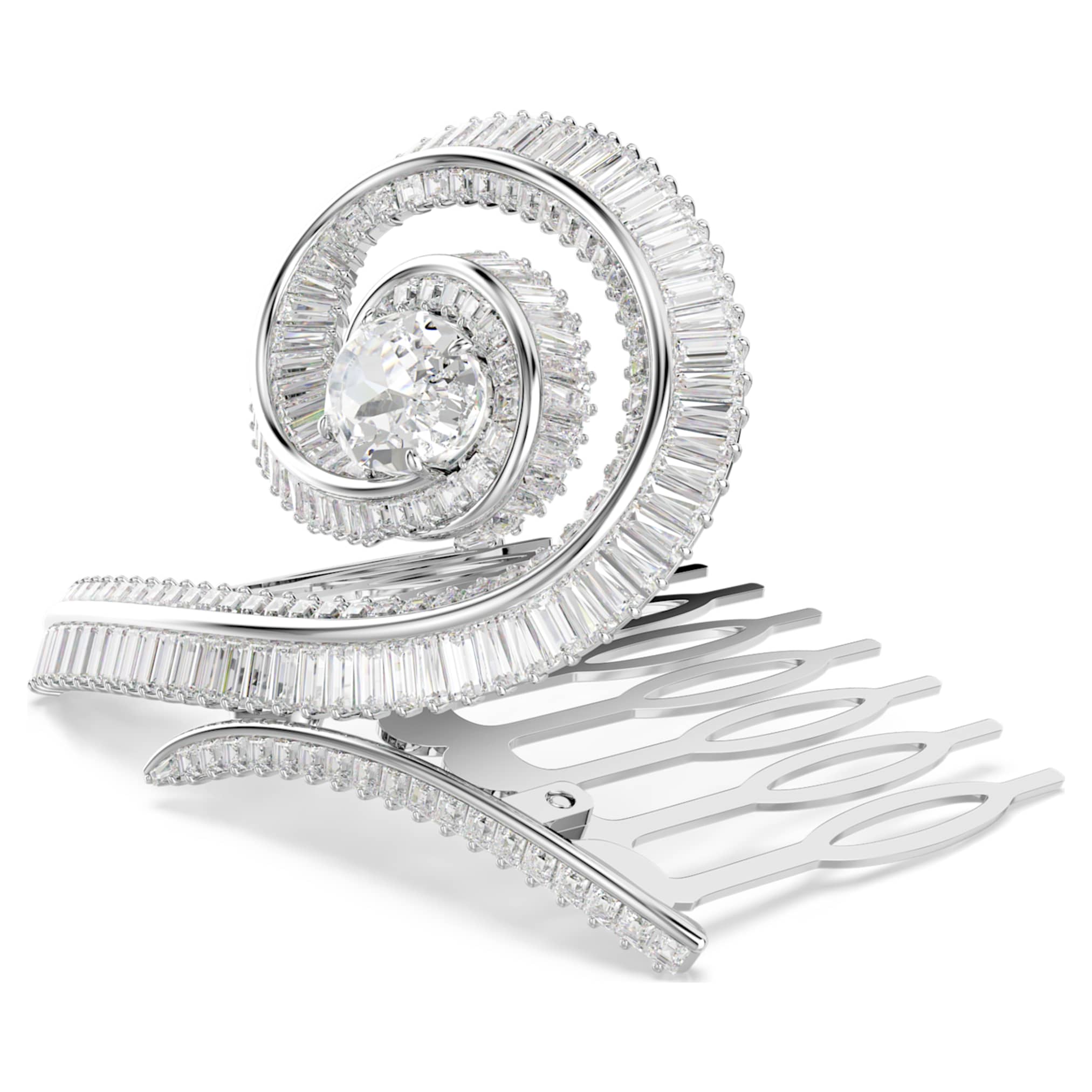 Ariana Grande x Swarovski hair clip Baguette cut, White, Rhodium plated