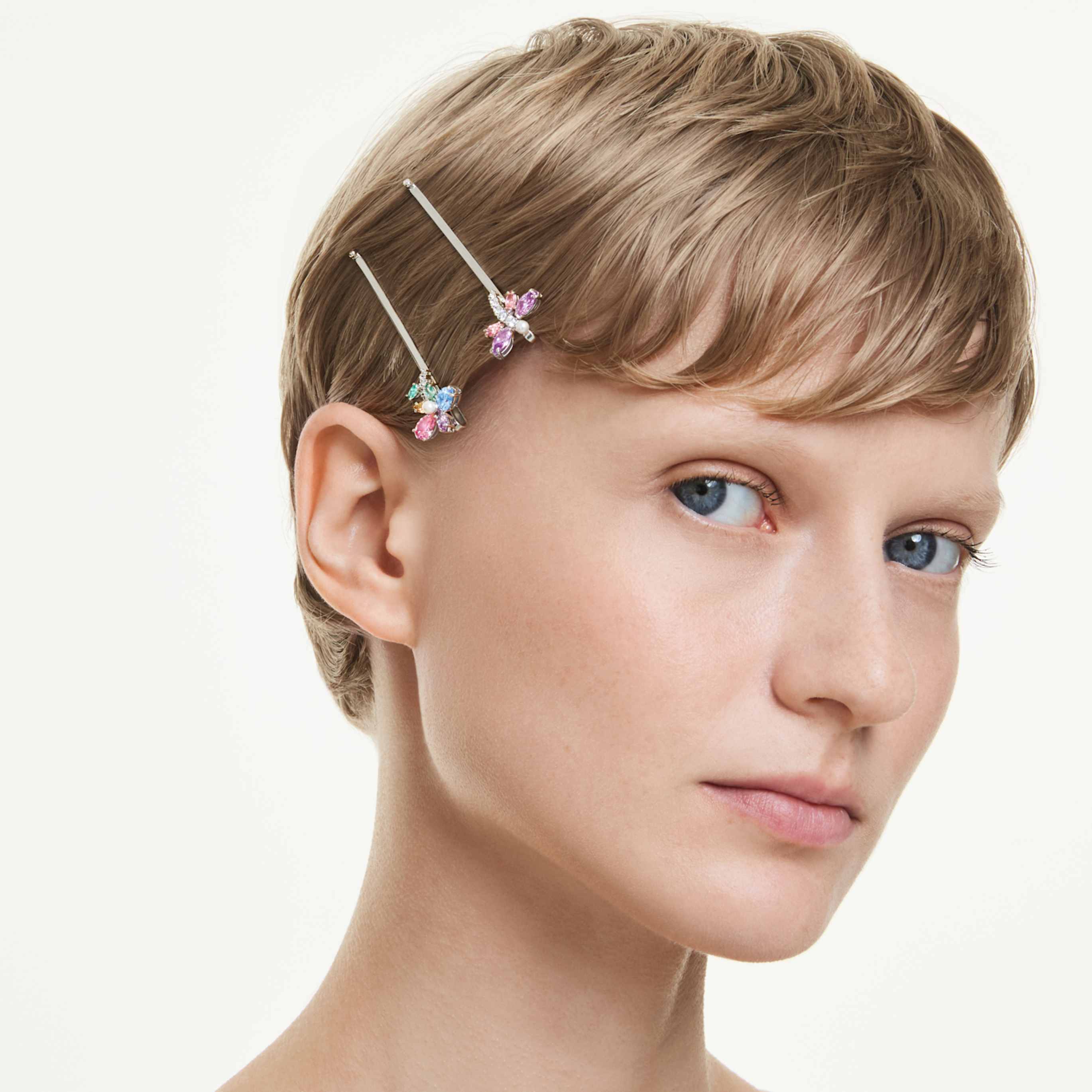 Ariana Grande x Swarovski hair pin Mixed cuts, Dragonfly, Flower, Multicolored, Rhodium plated