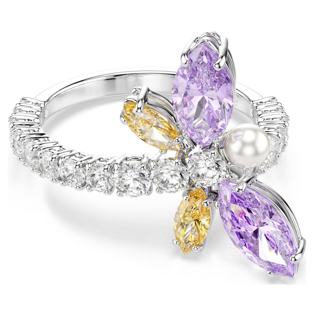 Ariana Grande x Swarovski motif ring Mixed cuts, Dragonfly, Multicolored, Rhodium plated
