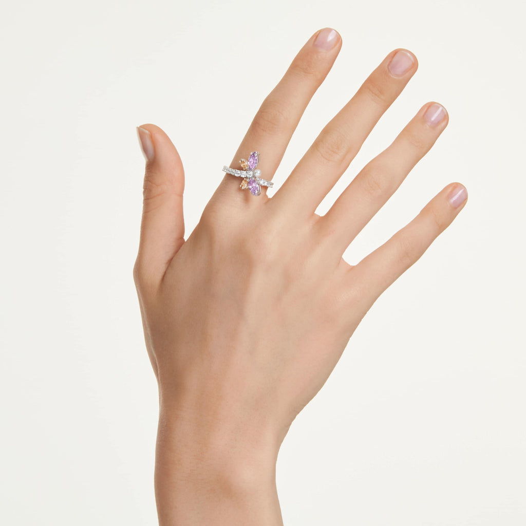 Ariana Grande x Swarovski motif ring Mixed cuts, Dragonfly, Multicolored, Rhodium plated