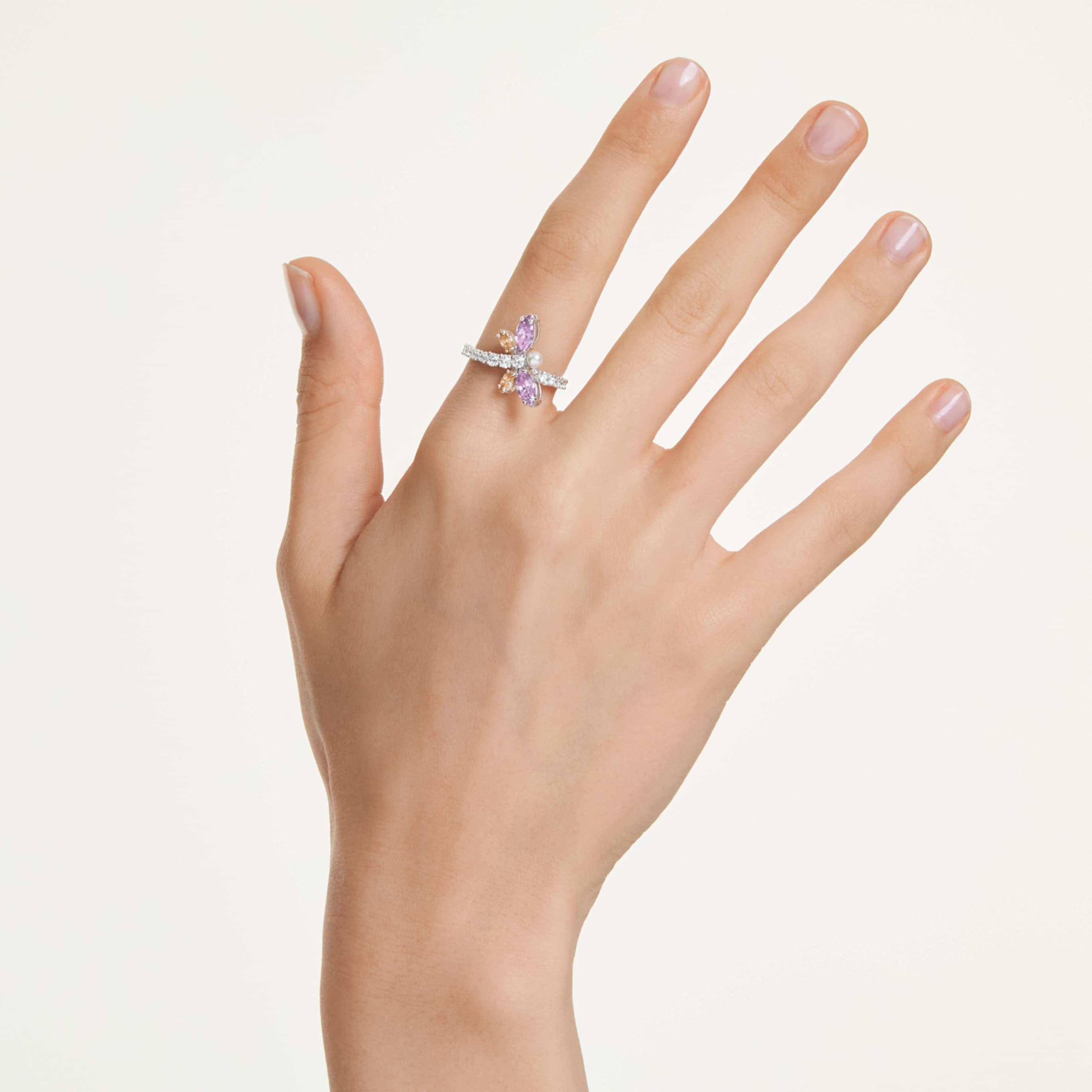 Ariana Grande x Swarovski motif ring Mixed cuts, Dragonfly, Multicolored, Rhodium plated
