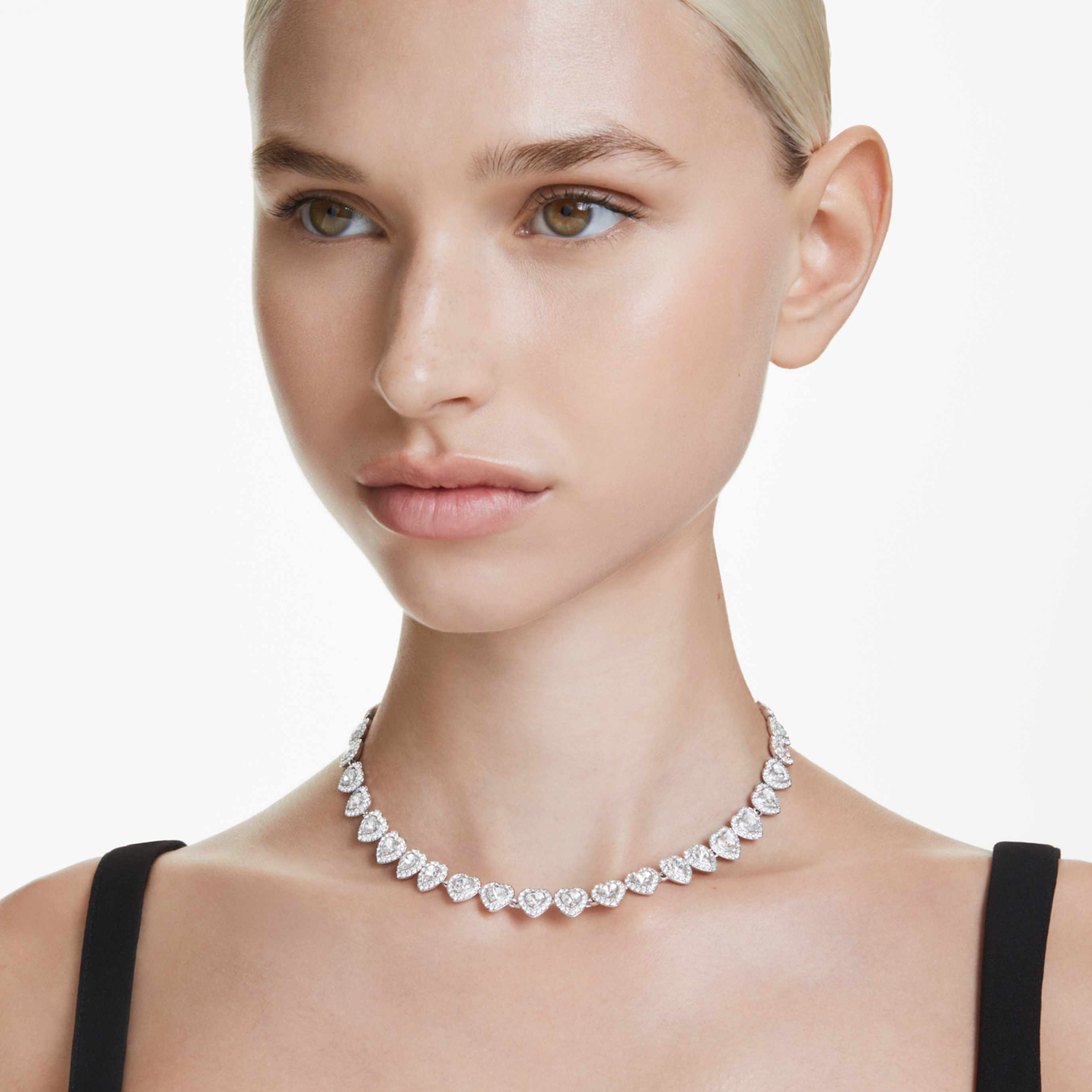 Ariana Grande x Swarovski necklace Mixed cuts, Heart, White, Rhodium plated