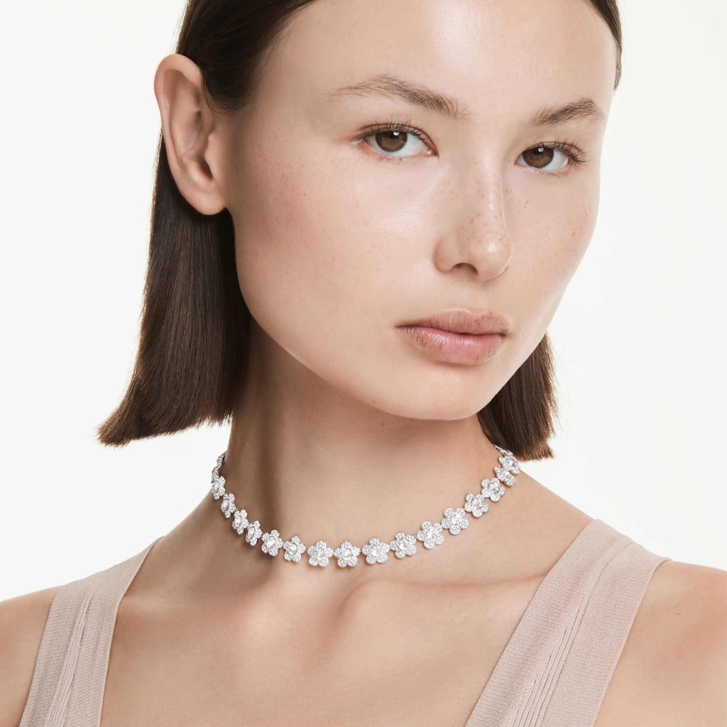 Ariana Grande x Swarovski necklace Round cut, Flower, White, Rhodium plated